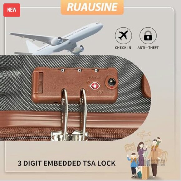 Hardside Carry-On Luggage with Spinner Wheels & TSA Lock - Picture 4 of 7